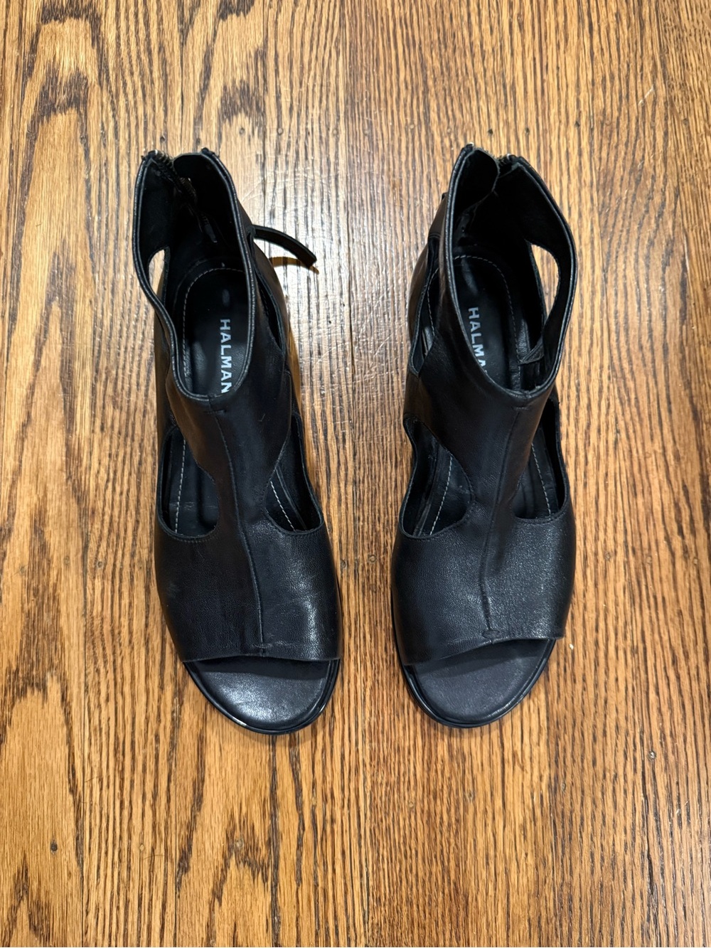 Halmanera Black Open-Toe Cutout Heeled Sandals